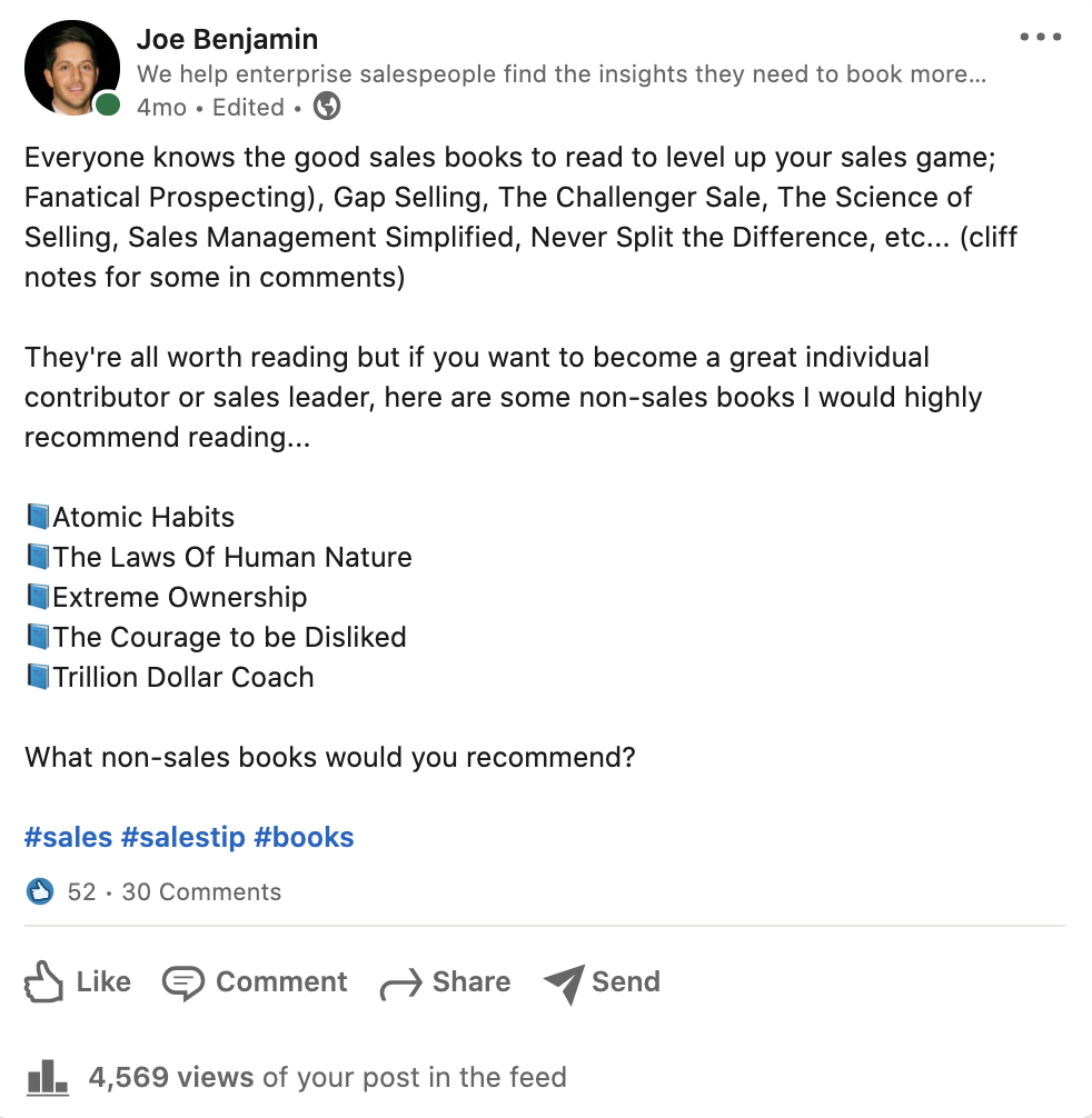LI post with book recommendations