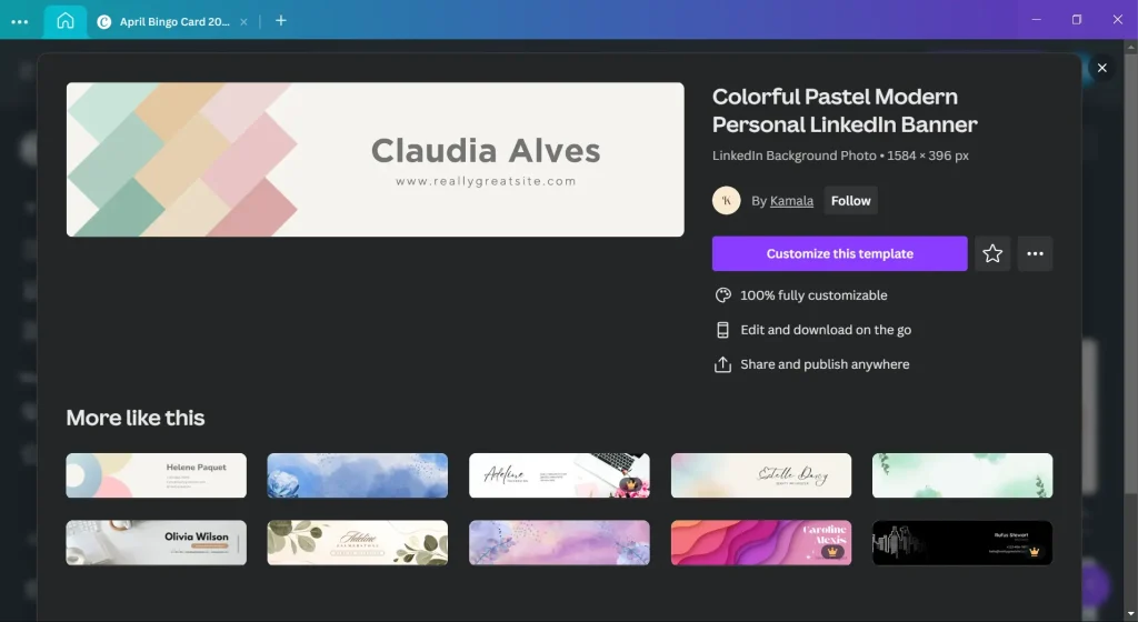 Linkedin Canva template on free account