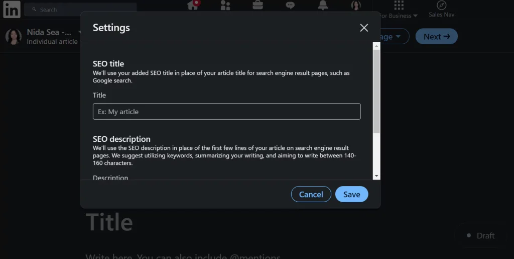 LinkedIn Settings for SEO