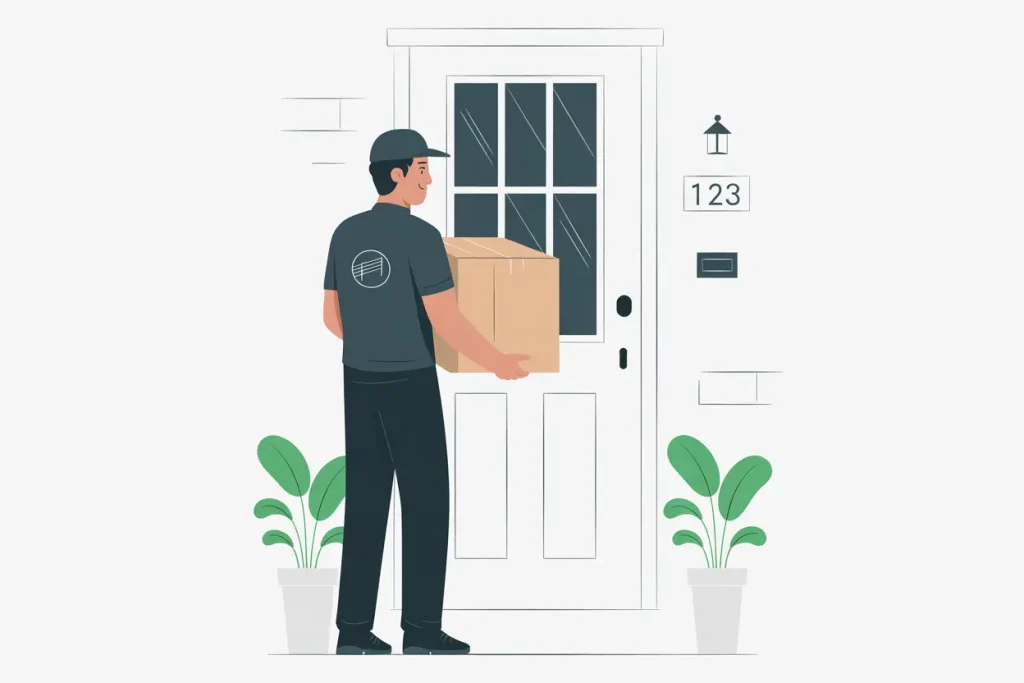 Delivery person with package at the door