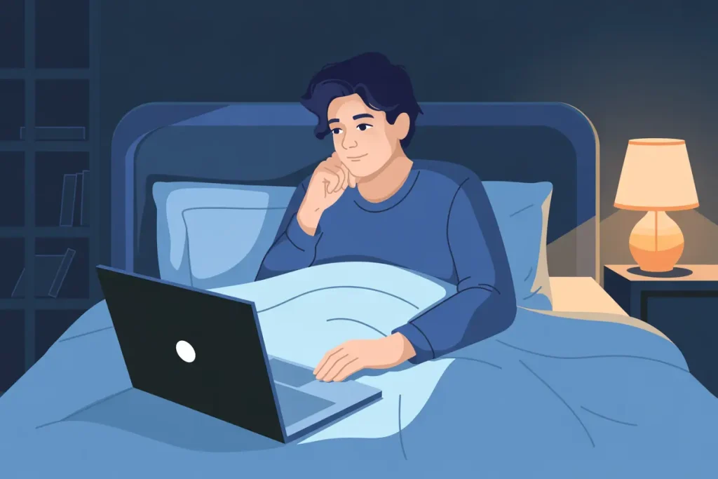 Sitting up in bed working and not sleeping