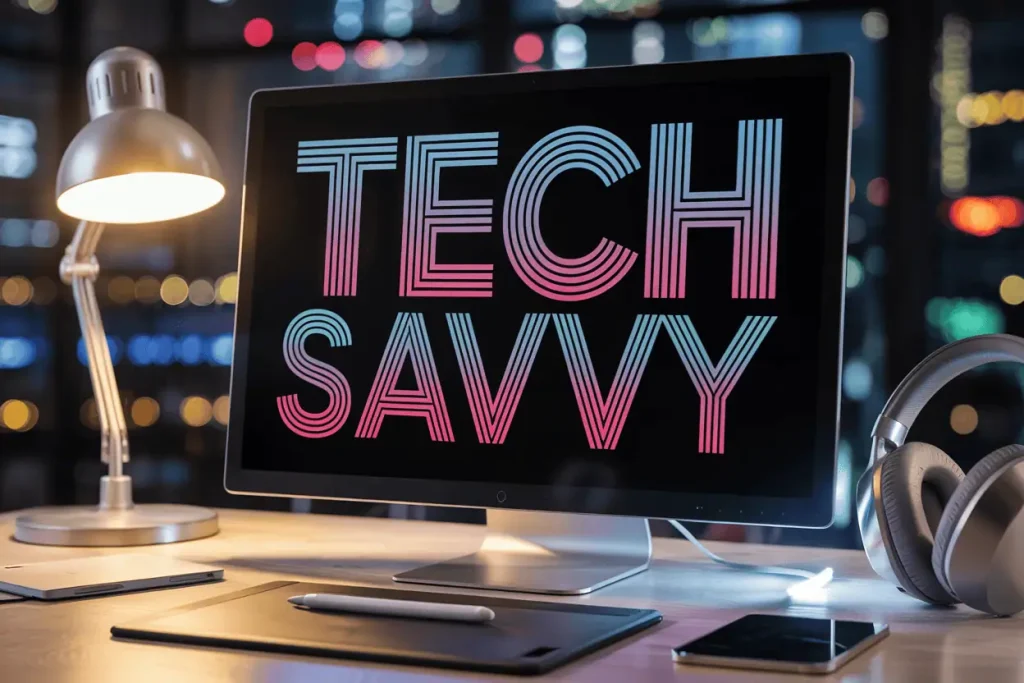 PC monitor that says Tech Savvy