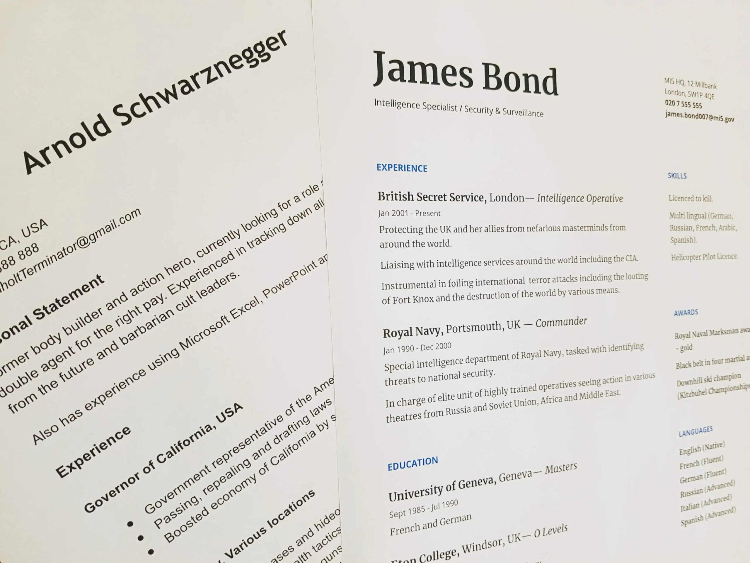 celebrity resumes