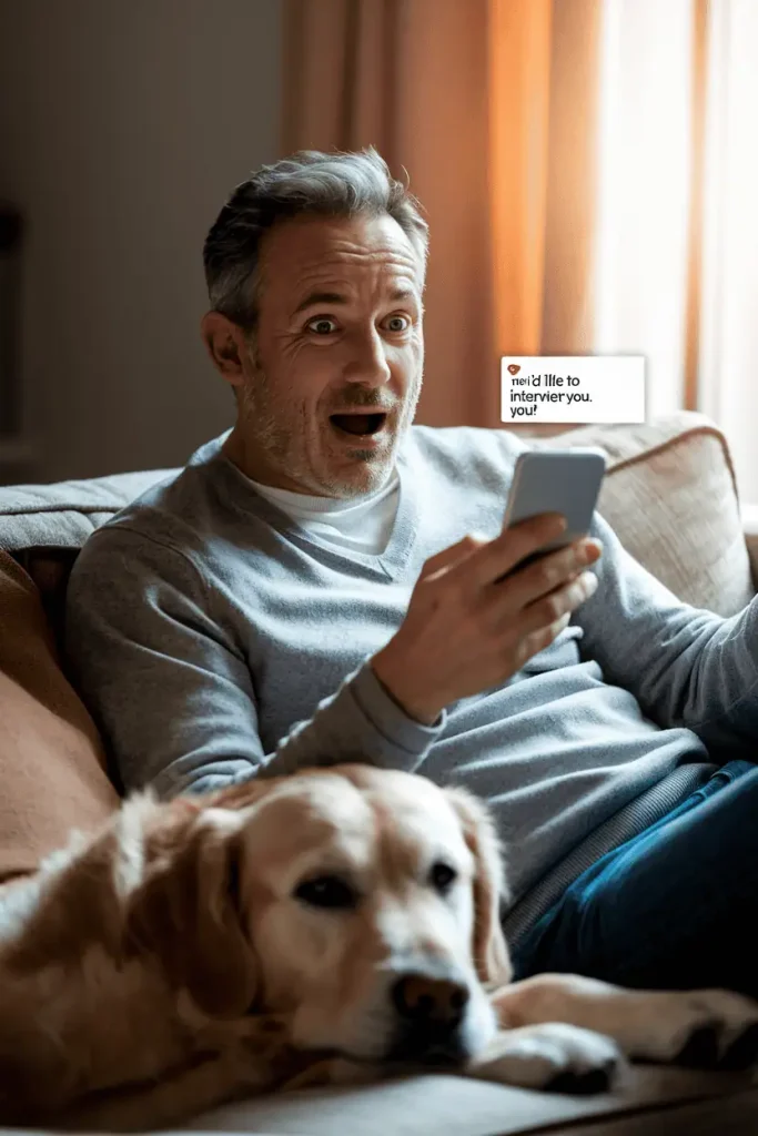 excited man receives interview message