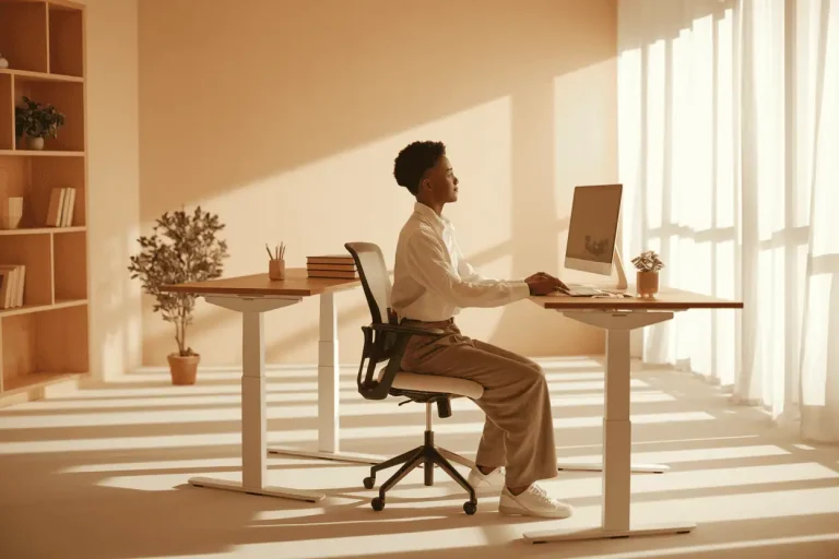 person sitting at desk good posture