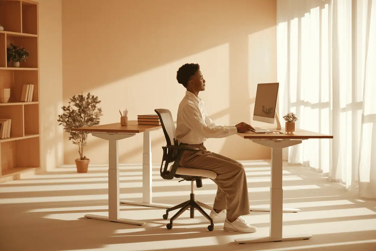 person sitting at desk good posture