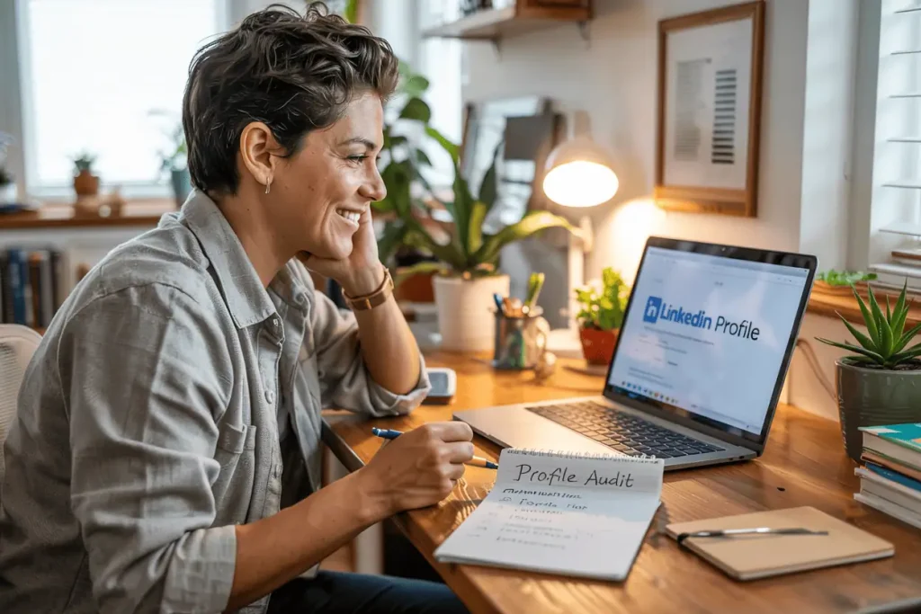 Hispanic performing audit on linkedin profile