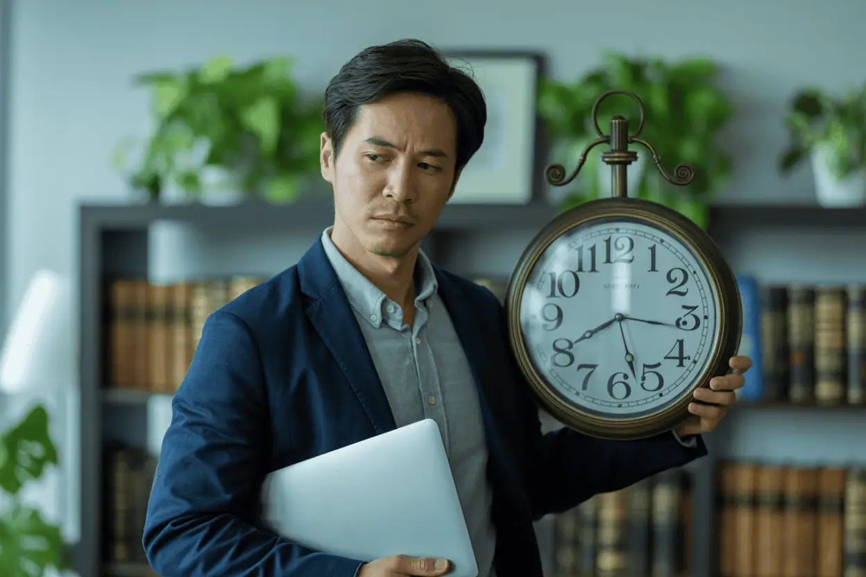 man holding a clock indicating timing